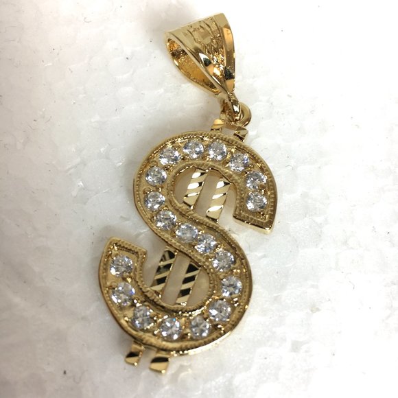 70’s Style Pimp Rapper  CZ Diamonds Gold Dollar Sign Necklace NOS NWOT - Picture 4 of 7